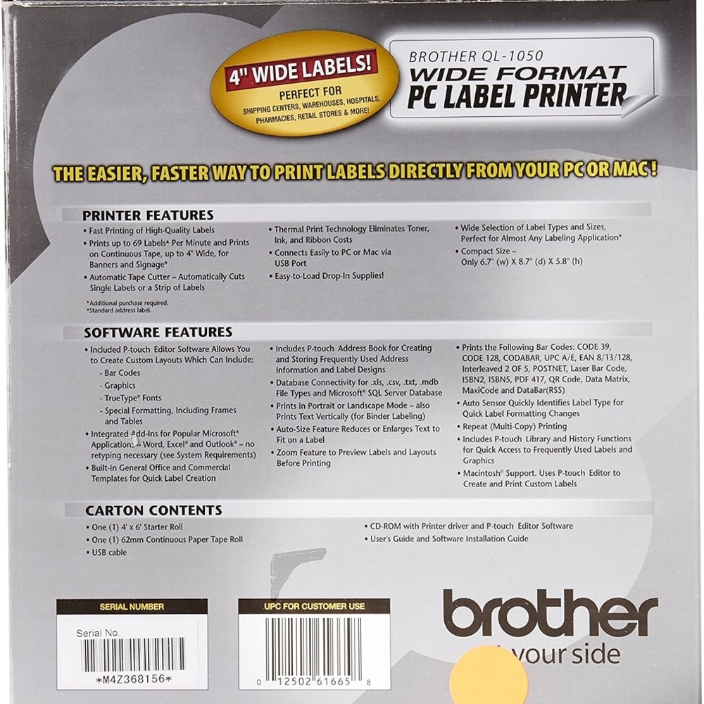 Brother QL-1050 WIDE FORMAT PROFESSIONAL LABEL PRINTER - Picture 4 of 13